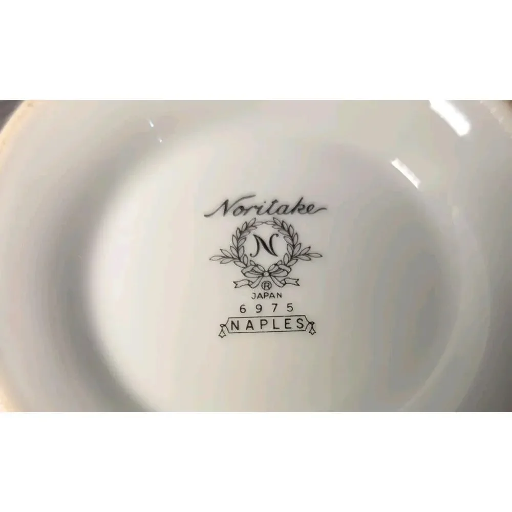 Noritake China Naples 6975 Tea Pot Sugar Bowl And Creamer White Gray Trim